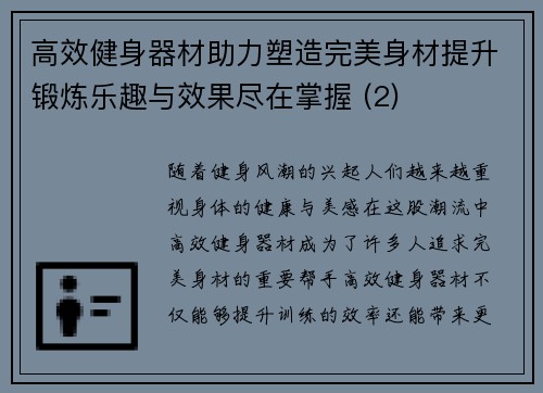 高效健身器材助力塑造完美身材提升锻炼乐趣与效果尽在掌握 (2)